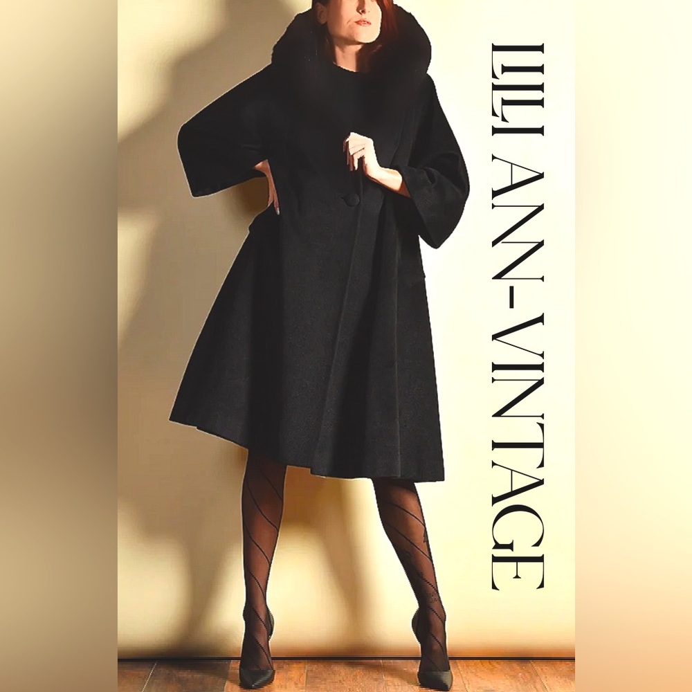 LILLI ANN Vntg. Coat 1950’-60’s Black Silk Wool MIDI Coat- Fashionbar